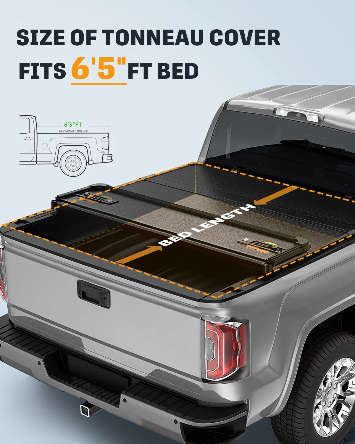 FINDAUTO Hard Quad Fold Truck Bed Cover Kit for Chevrolet Silverado 1500 2014-2018, for GMC Sierra 3500 HD 2015-2019 Pickup Tonneau Covers Top Mount Assembly 6'5"FT Bed Tonneau Covers